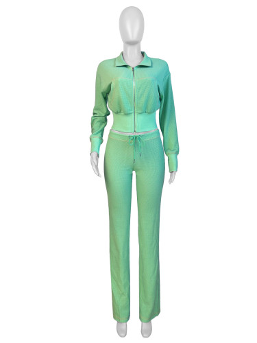 Waffle waist cinched long sleeved suit