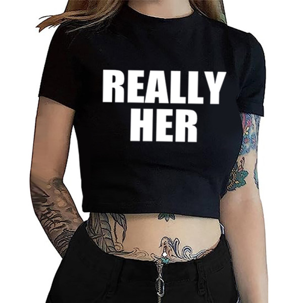 Letter pattern printed crop top T-shirt short top