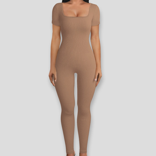 Threaded square collar hip lifting jumpsuit