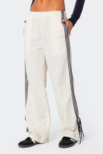 Sports style four bar contrasting straight leg pants