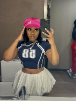 Letter printed round neck elastic short sleeved T-shirt with exposed navel Letter printed round neck elastic short sleeved T-shirt with exposed navel