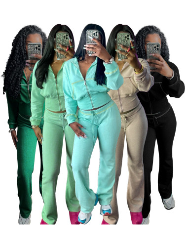 Waffle waist cinched long sleeved suit