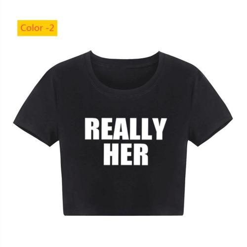 Letter pattern printed crop top T-shirt short top