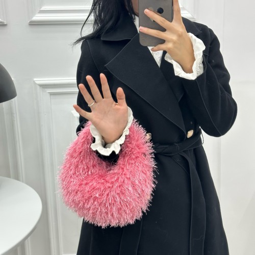 Tassel plush hand-held small round plush bag