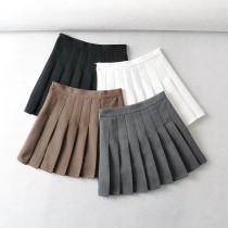 Press fit high waisted pleated skirt, half length skirt, short skirt