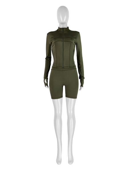 Sports tight fitting long sleeved shorts two-piece set