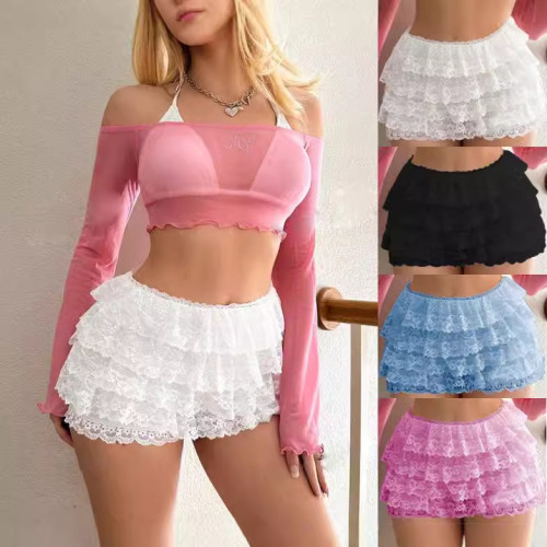 Lace mesh shorts, low waist mini shorts