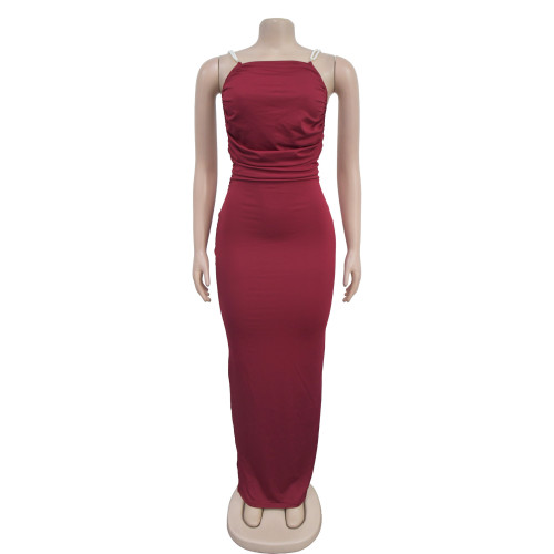 Women's backless solid color bag arm skirt dress