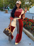 Color blocking and contrasting waist cinching two-piece set