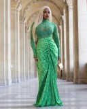 Mesh top pleated long skirt two-piece set