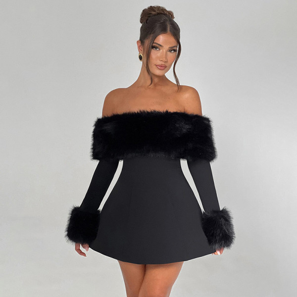 Mao collar one shoulder A-line dress