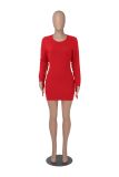 Round neck tassel long sleeved dress