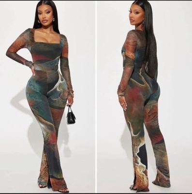 Double layered mesh long jumpsuit