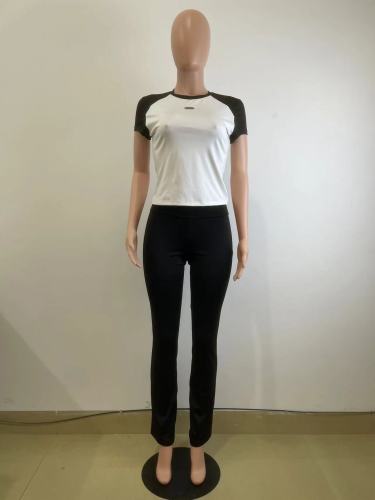 Color blocking sports fitness yoga short sleeved pants set