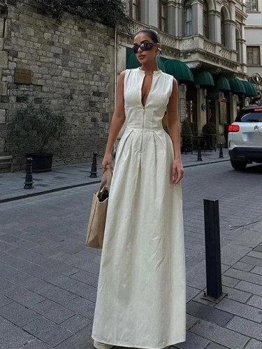 High waisted sleeveless zipper dress