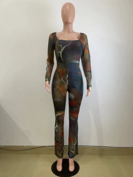 Double layered mesh long jumpsuit