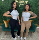 Color blocking sports fitness yoga short sleeved pants set