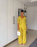 Long sleeved shirt straight leg pants two-piece set