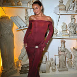 One shoulder solid color long sleeved hip hugging dress