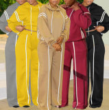 Ribbon splicing hooded sweatshirt two-piece set