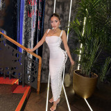 Side hollow out strap pleated dress