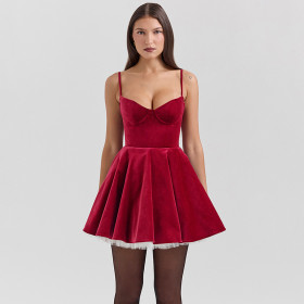 Backless waist cinching slimming V-neck camisole dress