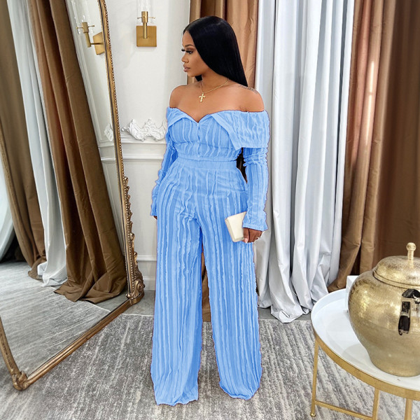 One piece lapel wave patterned long sleeved pants set