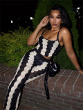 Short hollowed out striped camisole top and pants set