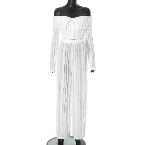 One piece lapel wave patterned long sleeved pants set