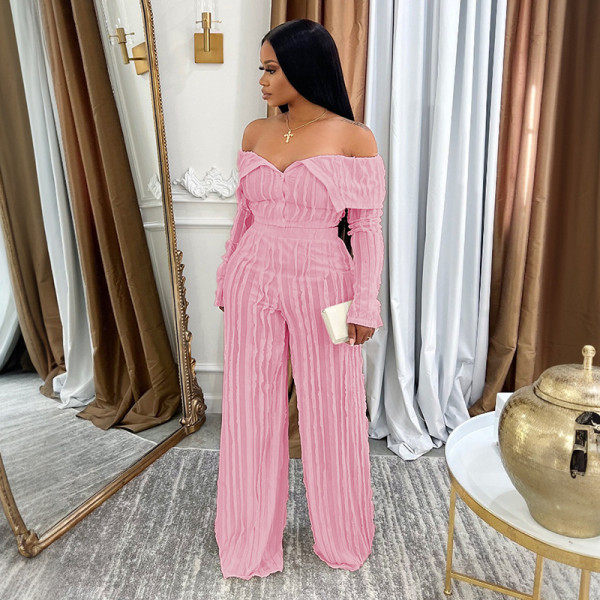 One piece lapel wave patterned long sleeved pants set