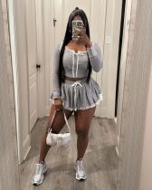 Lace patchwork short hooded sweatshirt set, half skirt two-piece set