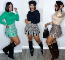 High waisted printed A-line skirt set