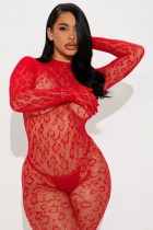 Hollow leopard print mesh pajamas lace sexy lingerie jumpsuit