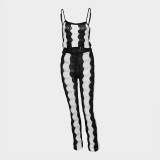 Short hollowed out striped camisole top and pants set