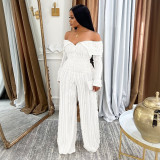 One piece lapel wave patterned long sleeved pants set