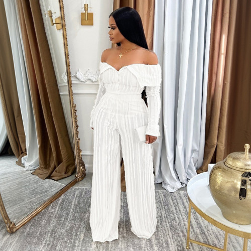 One piece lapel wave patterned long sleeved pants set