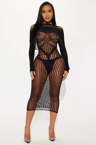 Fun hollowed out perspective mesh dress, high elasticity dress, short skirt