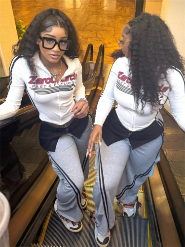 Letter printed contrasting zipper top jacket