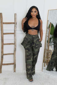 Camouflage multi pocket zipper loose work pants