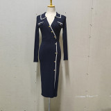 Long sleeved fake button knit dress