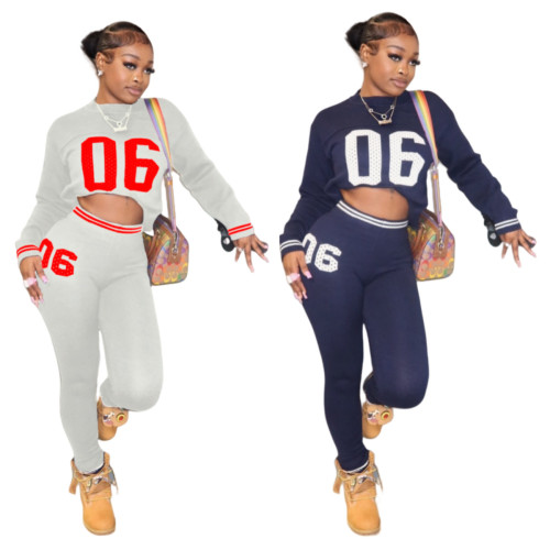 Long sleeved letter sweater sports suit