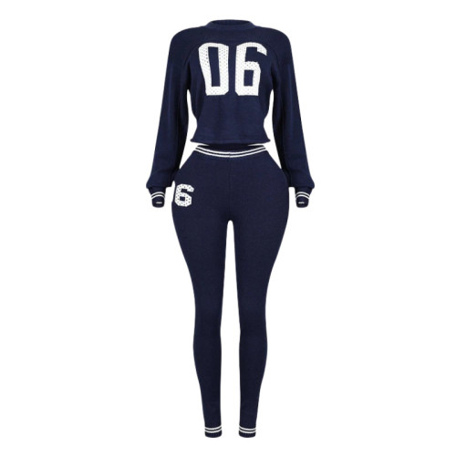 Long sleeved letter sweater sports suit