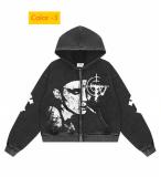 Men's and women's letter skull cross zipper hooded sweatshirt long sleeved sweatshirt