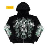 Men's and women's letter skull cross zipper hooded sweatshirt long sleeved sweatshirt