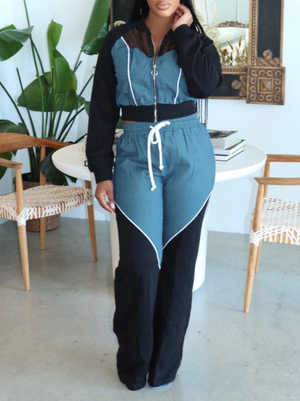 Cowboy patchwork sports hoodie set jacket two-piece set