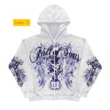 Men's and women's letter skull cross zipper hooded sweatshirt long sleeved sweatshirt