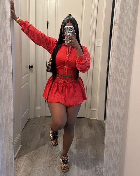 Cotton stretch jacket short skirt set