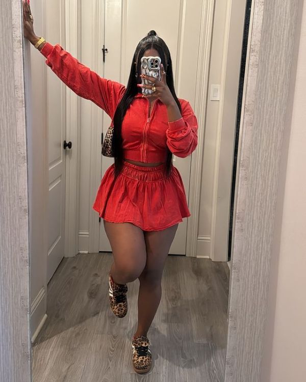 Cotton stretch jacket short skirt set