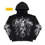 Men's and women's letter skull cross zipper hooded sweatshirt long sleeved sweatshirt
