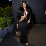 Long sleeved hollow out waist hugging jumpsuit with exposed waist